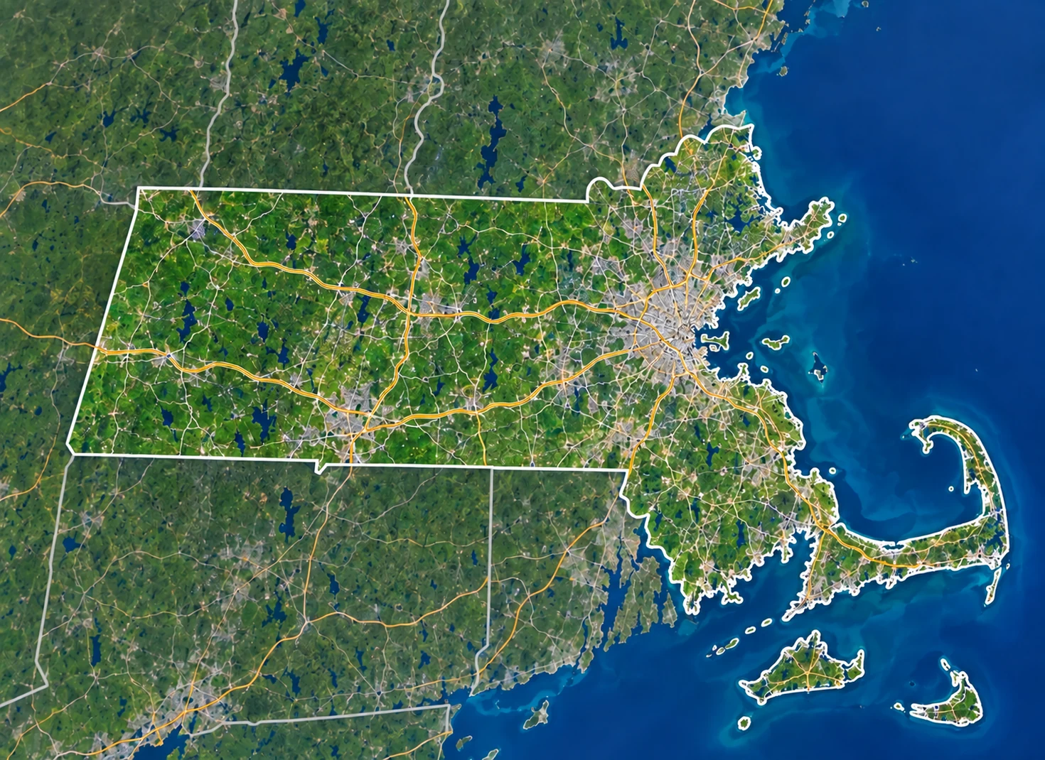 Map highlighting Massachusetts and Cape Cod